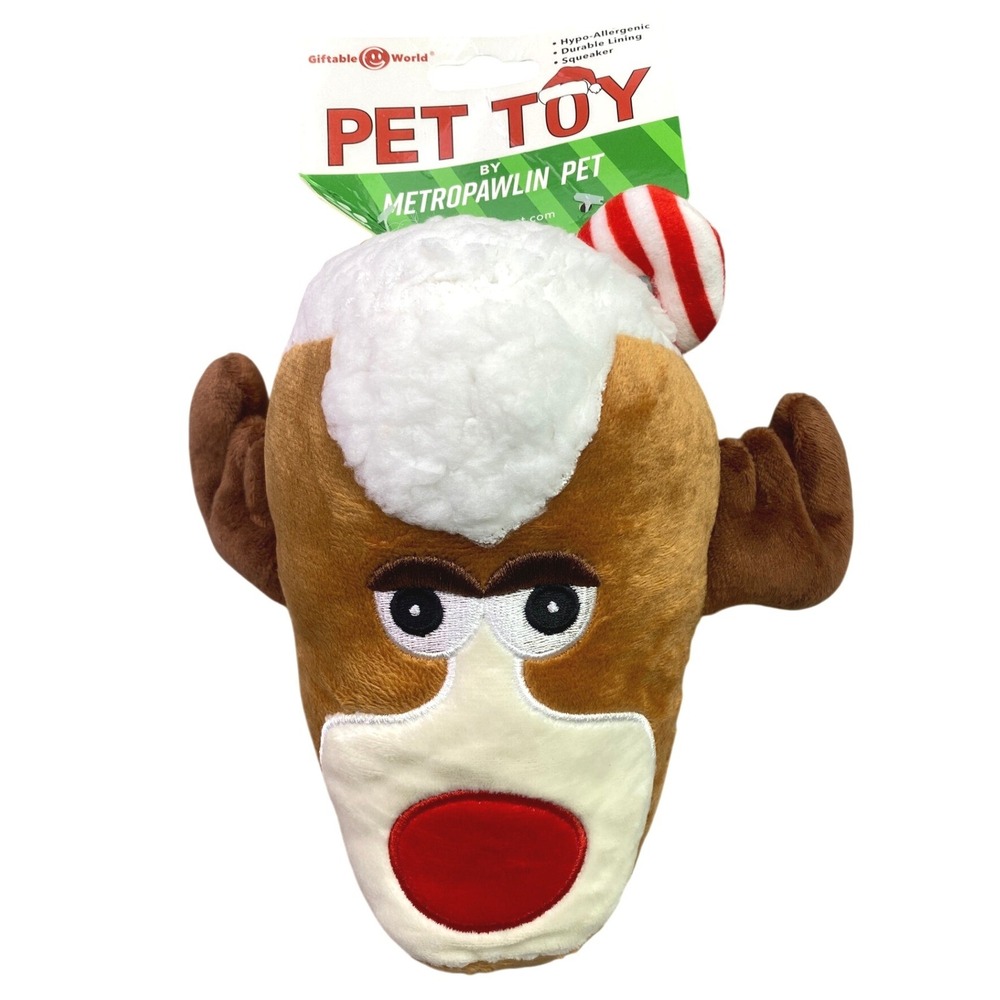 Dog Toy Christmas Reindeer‎ Plush Squeaker 6.5"